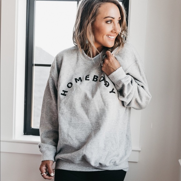 Sweaters - Grey black homebody crew neck sweatshirt cozy